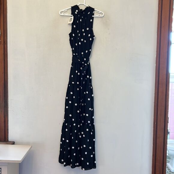 Anne Klein black white polka dot tiered maxi dress Halter Size 2 New - Picture 2 of 11